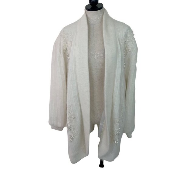 Venesha Vintage Womens Jacket Size L Cream Cardigan Pearl Applique Embellished - Picture 1 of 11